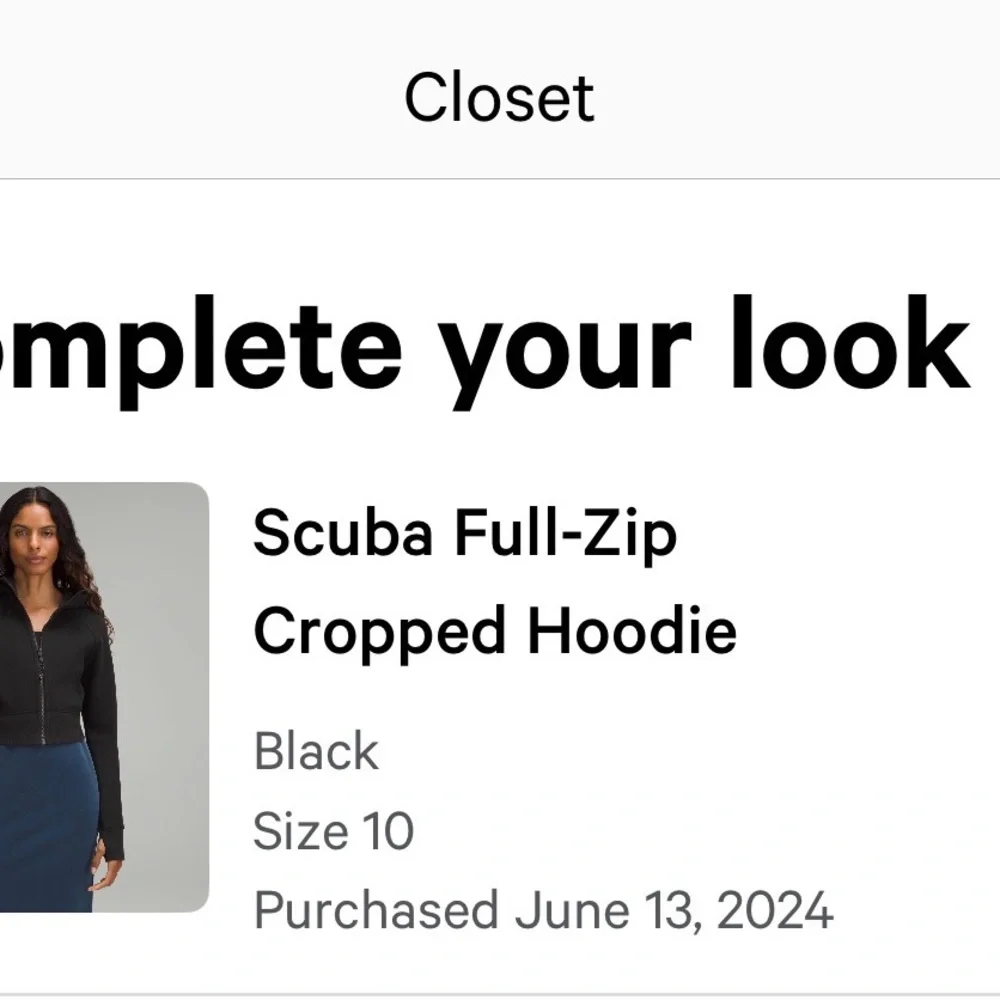 Lululemon Scuba Full-zipped Cropped Hoodie in a Black, like new. - Picture 7 of 7
